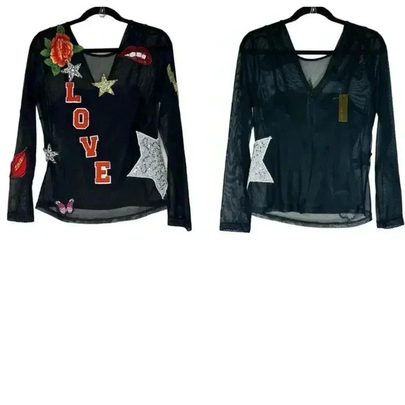 NWT Alexia Admor Women’s Small Decorative Mesh Top with Black Cami - Picture 1 of 8